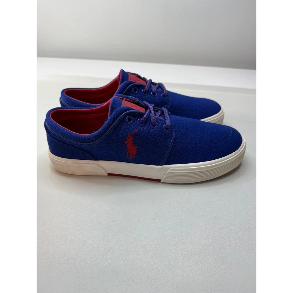 Polo Ralph Lauren Faxon Low Mens Royal Blue Red Canvas Sneakers 7D NEW
